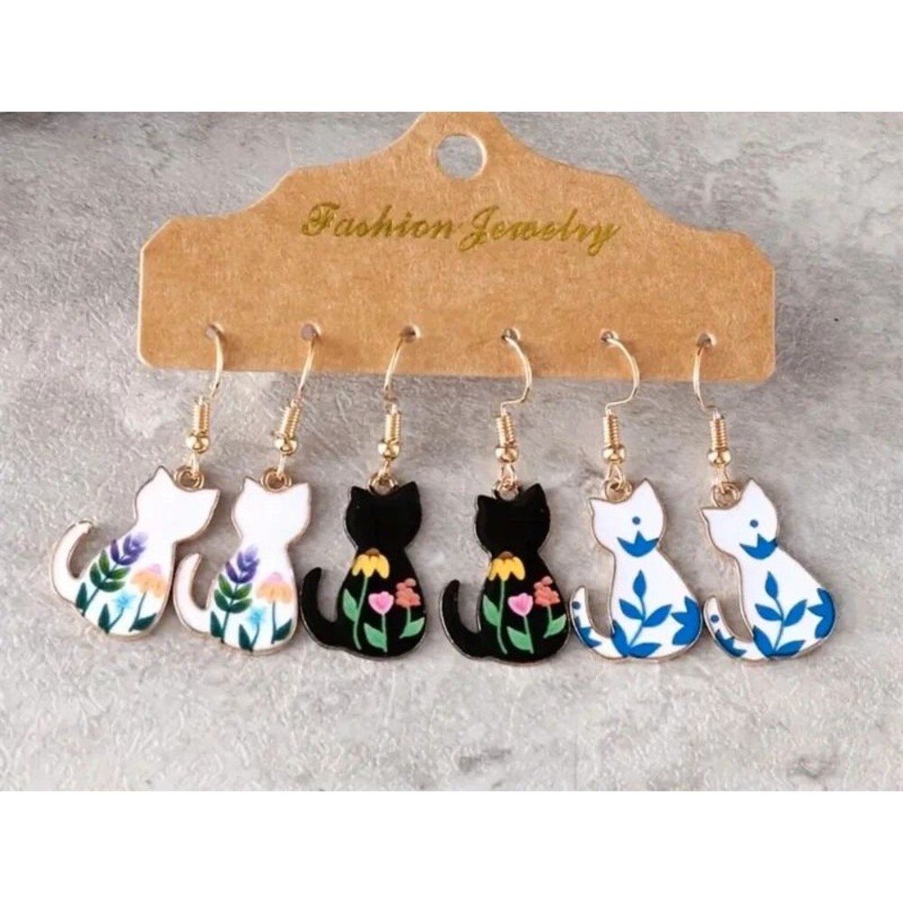 Floral cats earrings